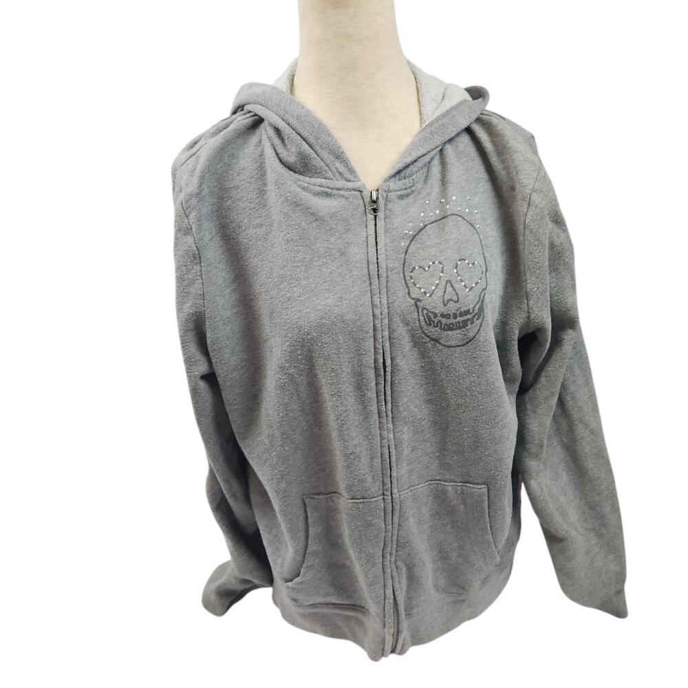 Live Love Dream XL Gray Zip-Up Hoodie With Skull Print & Rhinestones Aeropostale